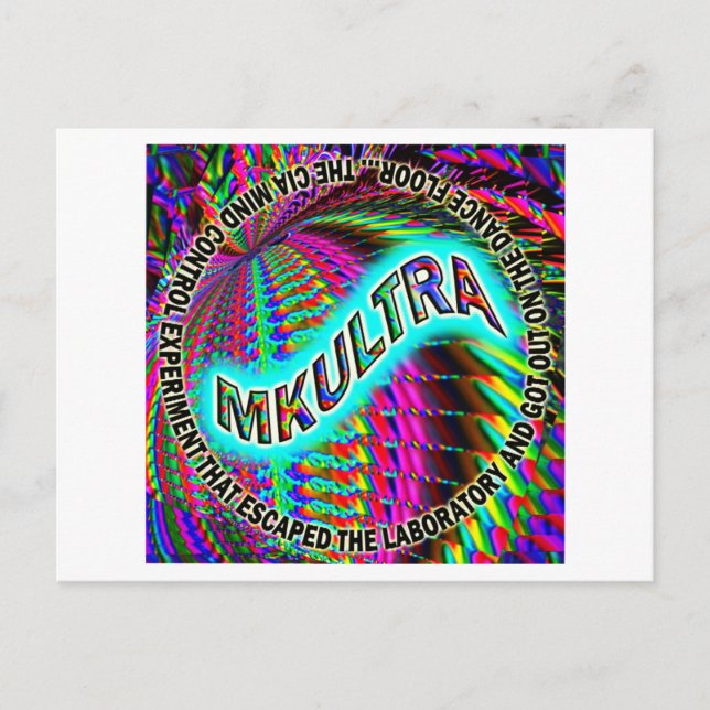 Postal MKULTRA - escapó del laboratorio... (Anverso)