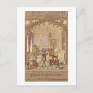 Postal Mobiliario gótico de Pugin, por Augustus Charles P