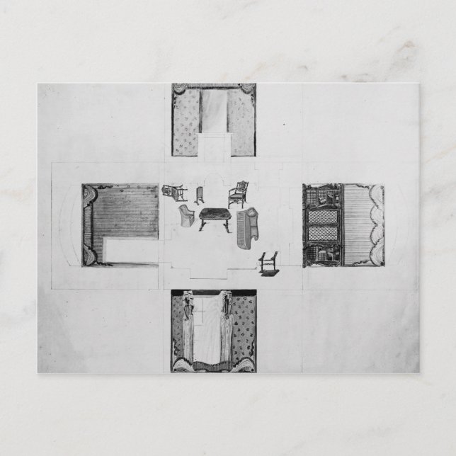 Postal Mobiliario para una pequeña sala de estar (Anverso)