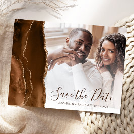 Postal Mocha Brown Gold Agate Photo Save the Date