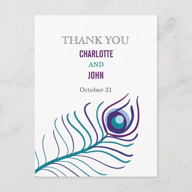 Postal Mod morado, pavo real azul verde azulado Gracias n (Anverso)