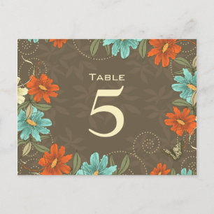 Postal Moda aqua naranja crema boda floral número de tabl