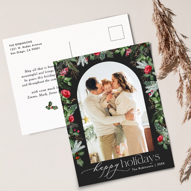 Postal Moda Arco Botánico Gris Oscuro Festividad Moderna (Subido por el creador)