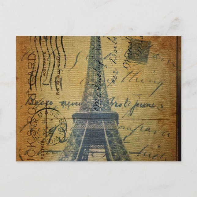 Postal Moda artesanal Scripts Vintage Paris Eiffel Tower (Anverso)