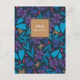 Postal moda azul elegante de año nuevo 2025 floral
