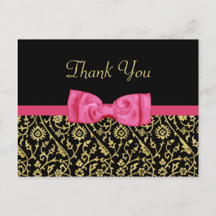 Postal Moda Black Gold Damask Rosa Bow