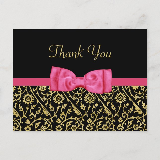 Postal Moda Black Gold Damask Rosa Bow (Anverso)