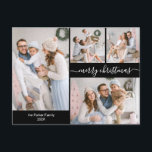 Postal Moda Black Gold Script 5 Foto de varios Navidades<br><div class="desc">Caligrafía elegante Minimalista de presupuesto Tarjetas PostCards de Fotos de Múltiples Navidades Blancos y Negros. Esta festiva y simple plantilla de 5 (5) tarjetas de vacaciones fotográficas incluye un collage de fotos de bonito (en la foto delantera y trasera 1 foto), un texto de saludo de "Feliz Navidad" que está...</div>