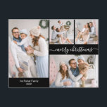 Postal Moda Black Gold Script 5 Foto de varios Navidades<br><div class="desc">Caligrafía elegante Minimalista de presupuesto Tarjetas PostCards de Fotos de Múltiples Navidades Blancos y Negros. Esta festiva y simple plantilla de 5 (5) tarjetas de vacaciones fotográficas incluye un collage de fotos de bonito (en la foto delantera y trasera 1 foto), un texto de saludo de "Feliz Navidad" que está...</div>