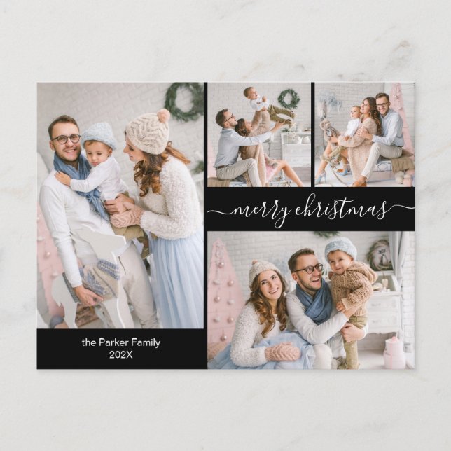 Postal Moda Black Gold Script 5 Foto de varios Navidades (Anverso)