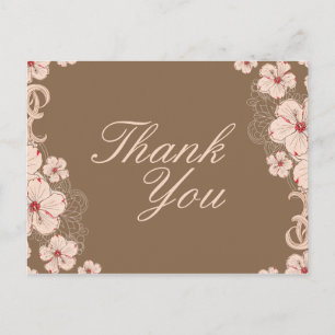Postal Moda boda de flores de hibisco marrón rosa gracias