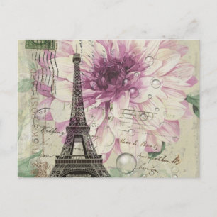 Postal Moda Boho floral Vintage Paris Torre Eiffel