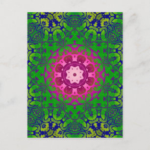 Postal Moda Boho kaleidoscopio Yoga Fuschia mandala verde