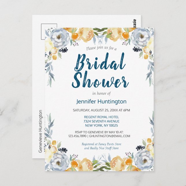 Postal Moda Boho Peach Floral Bridal Shower (Anverso / Reverso)