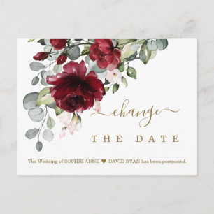 Postal Moda cambiar nuestra fecha Burgundy Flowers Boda