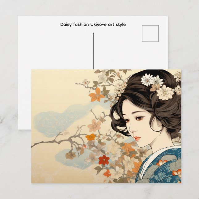 Postal Moda Daisy estilo de arte Ukiyo-e (Anverso / Reverso)