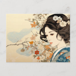 Postal Moda Daisy estilo de arte Ukiyo-e