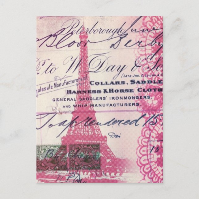 Postal moda de escritura francesa alace parís rosado torr (Anverso)