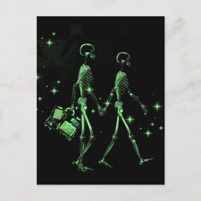 Postal Moda de honor X-Ray Skeleton Newlyweds - Verde (Anverso)