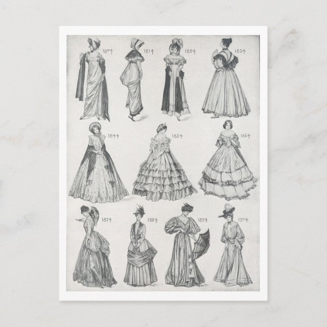 Postal Moda de las mujeres de la época del siglo XIX (Anverso)