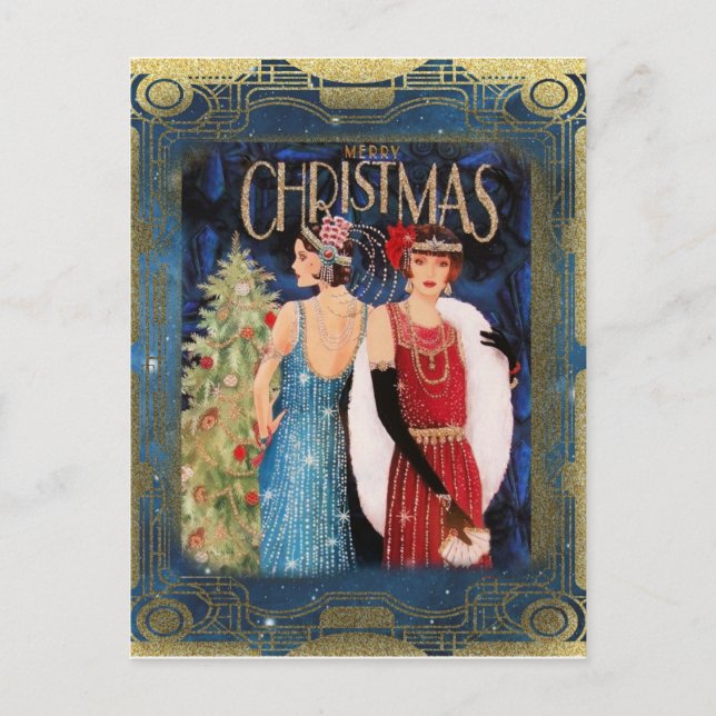 Postal Moda de los Navidades Art Deco (Anverso)