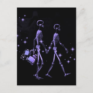 Postal Moda de miel X-Ray Skeleton Newlyweds - Púrpura
