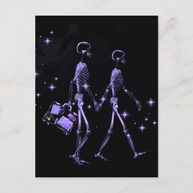Postal Moda de miel X-Ray Skeleton Newlyweds - Púrpura (Anverso)