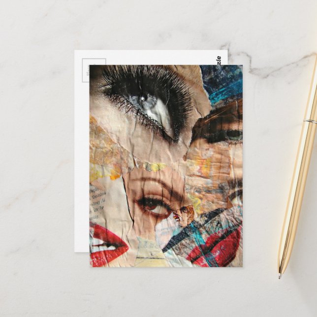 Postal Moda de ojos y labios Collage de medios mixtos abs (Anverso/Reverso In Situ)