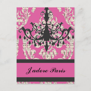 Postal Moda de París candelabro caliente damasco rosa vin