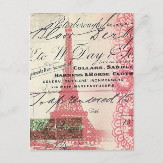 Postal Moda de París guiones franceses torre de eiffel ro (Anverso)