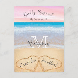 Postal Moda Dusty Blue Hearts Sand Beach Wedding RSVP