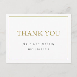 Postal Moda Elegante Oro & White Custom Wedding Gracias