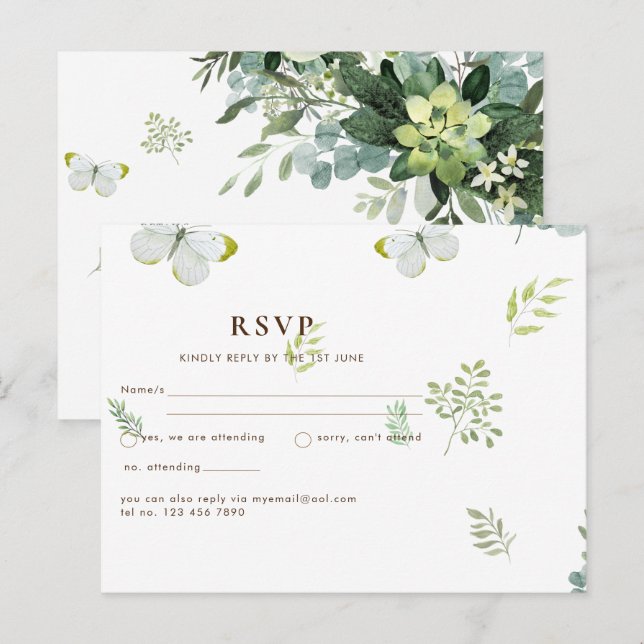Postal Moda Eucalyptus Greenery deja Boda Esmeralda (Anverso / Reverso)