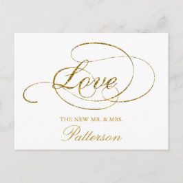 Postal Moda Faux Relieve metalizado dorado Boda Gracias P