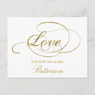 Postal Moda Faux Relieve metalizado dorado Boda Gracias P