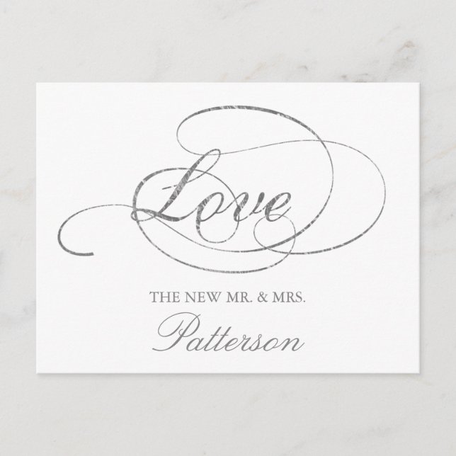 Postal Moda Faux Relieve metalizado plateado Boda Gracias (Anverso)