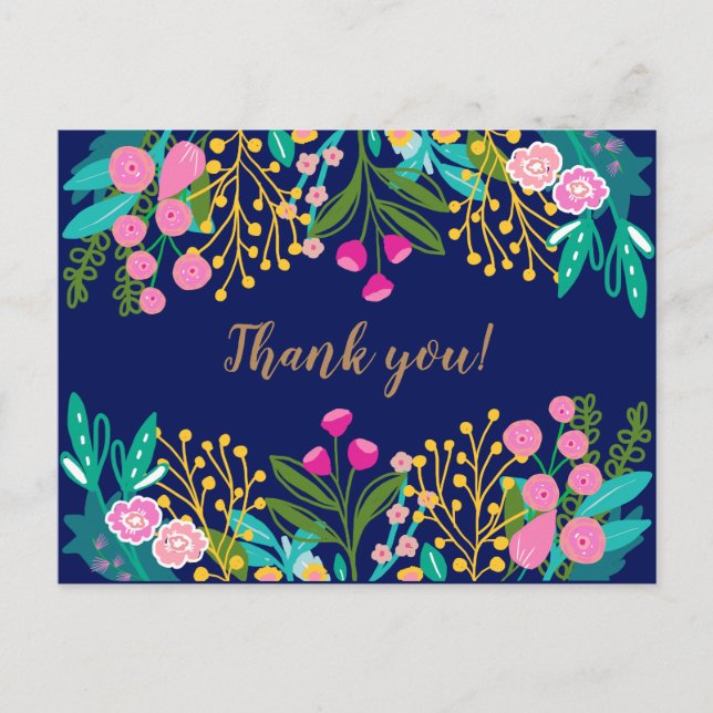 Postal Moda Floral Brillante Gracias Postcard (Anverso)