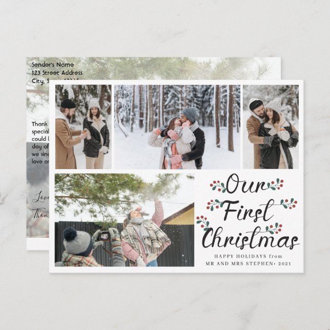 Postal Moda floral Nuestra primera Navidad 4 Collage de f (Anverso / Reverso)