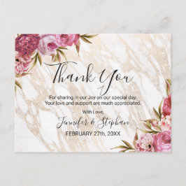 Postal Moda Floral Rosa Mármol de oro Gracias