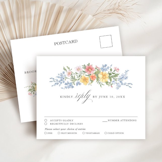 Postal Moda floral suave pastel Ornate Spring Garden RSVP (Soft Pastel Ornate Spring Garden Floral chic RSVP Postcard)