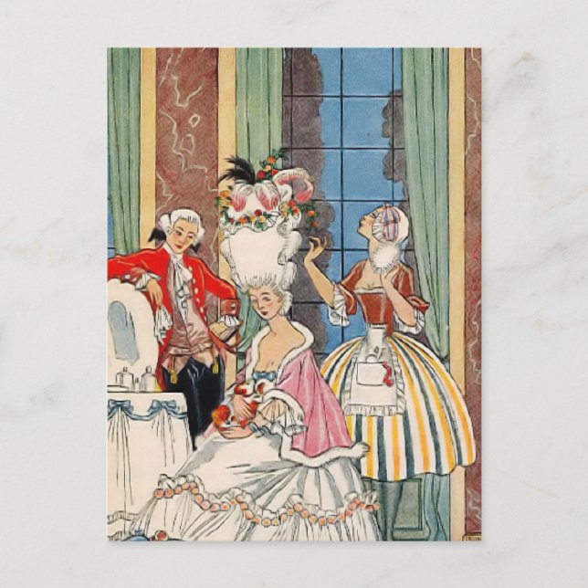 Postal Moda francesa del siglo XVIII por George Barbier (Anverso)