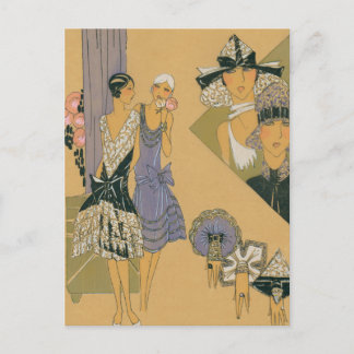 Postal Moda francesa - morado y negro