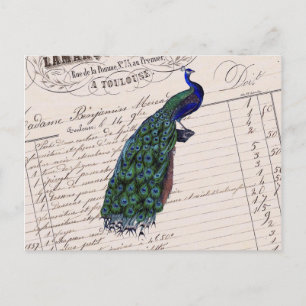 Postal Moda francesa vintage Blue Peacock