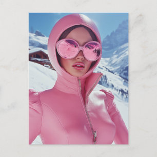 Postal Moda Futurista de esquí rosa - Elegante Glam de In