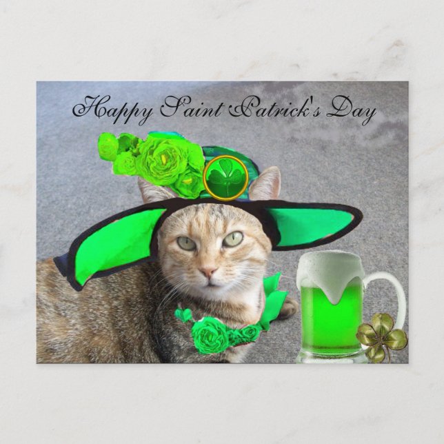 POSTAL MODA GATO DEL DÍA DE SAN PATRICK, ROSAS VERDES, CE (Anverso)