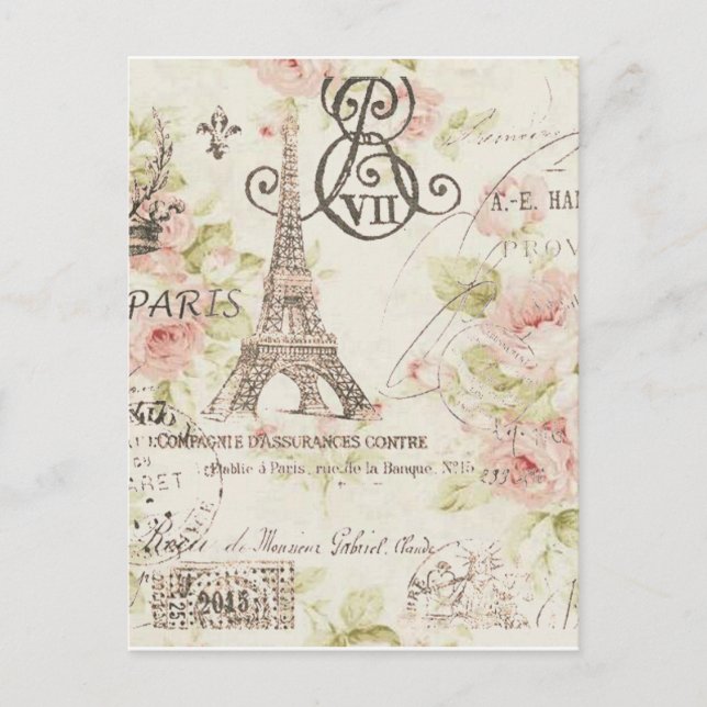 Postal moda giratoria romántica parís floral torre eiffel (Anverso)