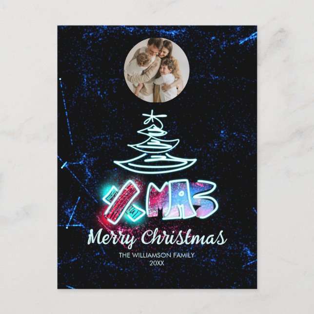 Postal Moda glamurosa Navidad Foto de árbol de resplandor (Anverso)