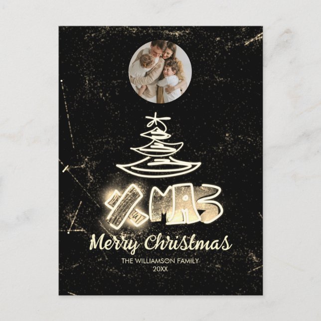 Postal Moda glamurosa Navidad Golden Glow Tree Photo (Anverso)