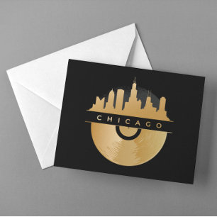 Postal Moda Golden Vinyl del Skyline de Chicago Illinois