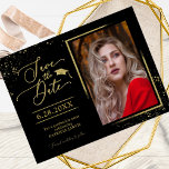 Postal Moda Grad Fiesta Guardar La Fecha Festive Gold Pur<br><div class="desc">Fiesta Grad De moda Guardar La Postales Del Purpurina De Oro De Festividad</div>